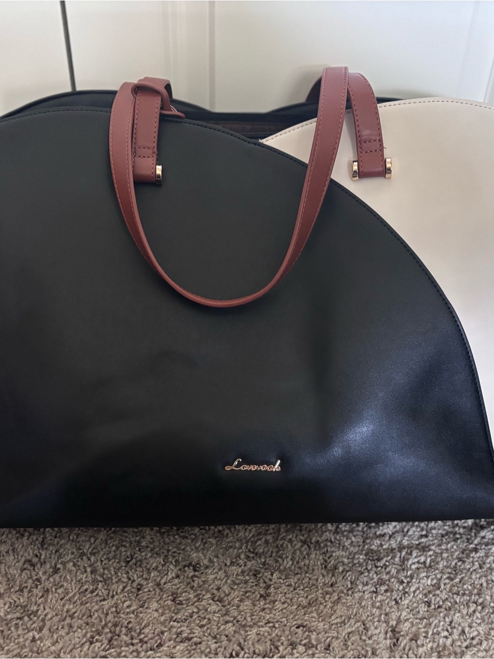 Lovewash Two-Tone Black & White Shoulder Bag with Brown Handles